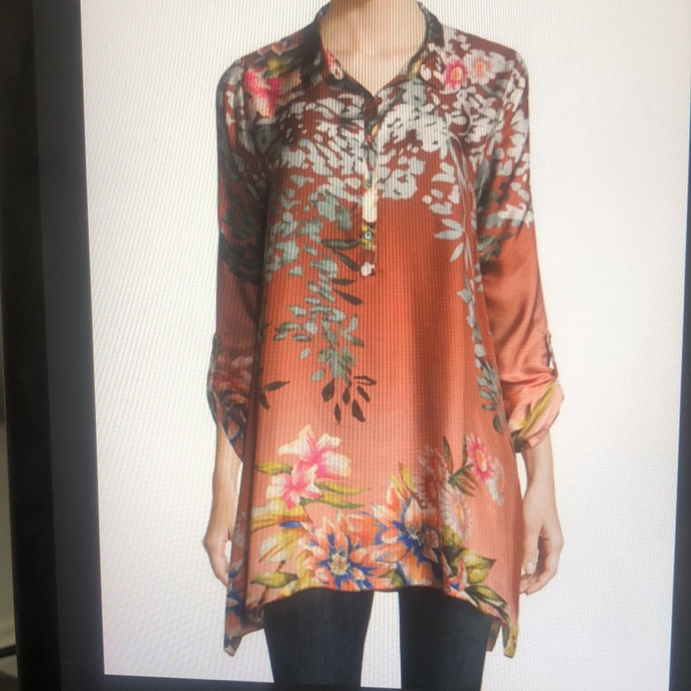 Johnny Was long silk tunic.
